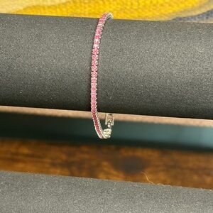 Stunning 18K White Gold Plated Tennis Bracelet with Pink Simulated Stones